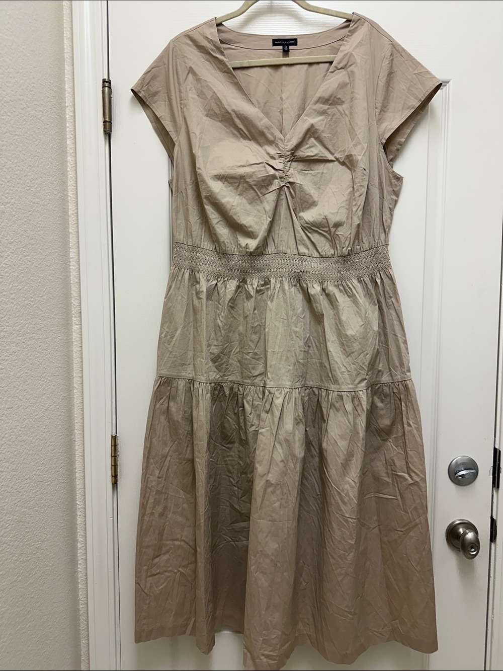 Universal Standard Taupe Tiered V-Neck Midi Dress